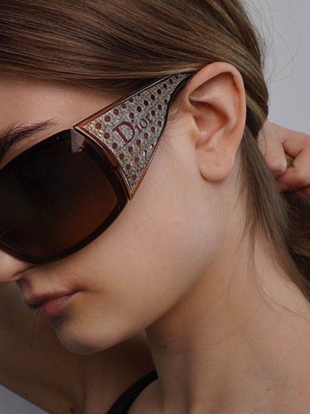 Authentic Vintage Christian Dior Quadrille Sunglasses Y2K Brown Shield